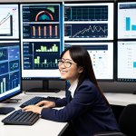 Data Analyst at Work**

Prompt: "A Japanese data analyst working at a modern, clean desk. They are surrounded by multiple monitors displaying complex data visualizations and charts. The analyst is focused, wearing glasses, and subtly smiling as they solve a data-related problem. The atmosphere is professional and bright. Include elements of Japanese modern office design. Consider keywords such as data science, analytics, big data, problem-solving, graphs, charts. Style: Clean, modern, professional."

**