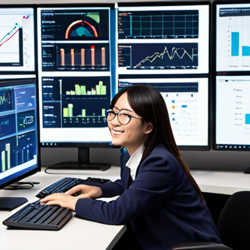 Data Analyst at Work**

Prompt: "A Japanese data analyst working at a modern, clean desk. They are surrounded by multiple monitors displaying complex data visualizations and charts. The analyst is focused, wearing glasses, and subtly smiling as they solve a data-related problem. The atmosphere is professional and bright. Include elements of Japanese modern office design. Consider keywords such as data science, analytics, big data, problem-solving, graphs, charts. Style: Clean, modern, professional."

**