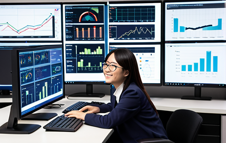 Data Analyst at Work**

Prompt: "A Japanese data analyst working at a modern, clean desk. They are surrounded by multiple monitors displaying complex data visualizations and charts. The analyst is focused, wearing glasses, and subtly smiling as they solve a data-related problem. The atmosphere is professional and bright. Include elements of Japanese modern office design. Consider keywords such as data science, analytics, big data, problem-solving, graphs, charts. Style: Clean, modern, professional."

**