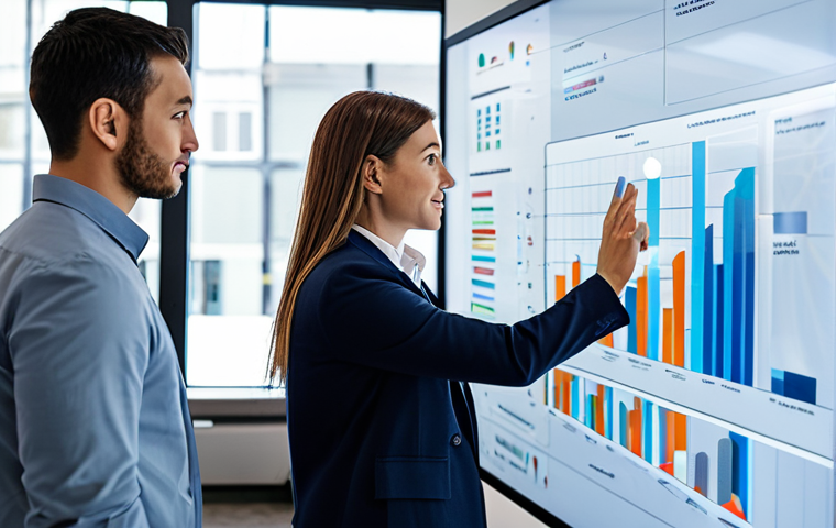 A diverse team of professionals, fully clothed in professional, modest business attire, actively collaborating in a modern, brightly lit co-working space. They are gathered around a large, interactive transparent display, which shows complex data visualizations and interconnected concepts. The atmosphere is energetic and innovative, emphasizing cross-functional synergy and shared problem-solving. safe for work, appropriate content, fully clothed, professional, perfect anatomy, correct proportions, natural pose, well-formed hands, proper finger count, natural body proportions, professional photography, high quality, family-friendly.