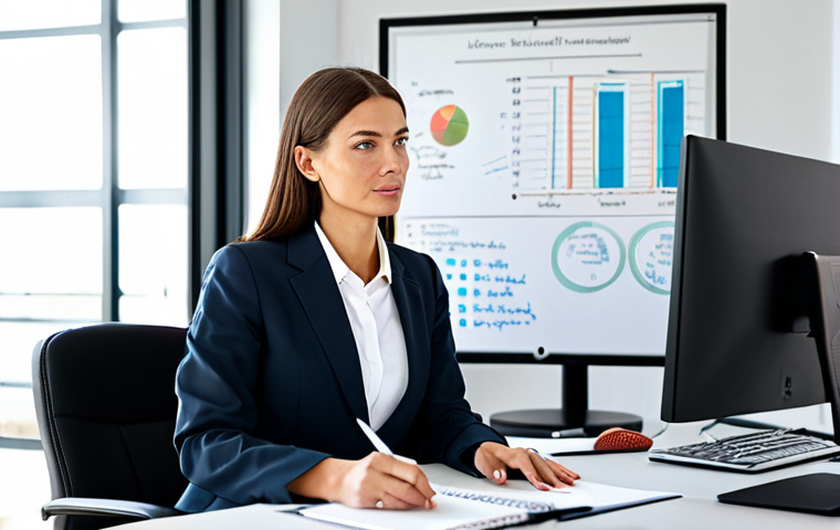**

A professional businesswoman in a modern office, wearing a tailored business suit, fully clothed, appropriate attire, safe for work. She's working on a computer, with a whiteboard filled with project ideas in the background. Perfect anatomy, natural proportions, professional photography, high quality, family-friendly, modest.

**