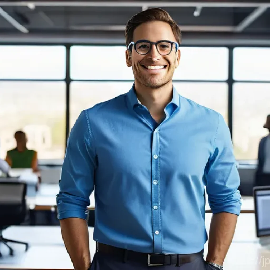 T자형 전문성과 글로벌 협업의 중요성 - A dynamic, full-body shot of a diverse, gender-neutral professional, dressed in smart business casua...