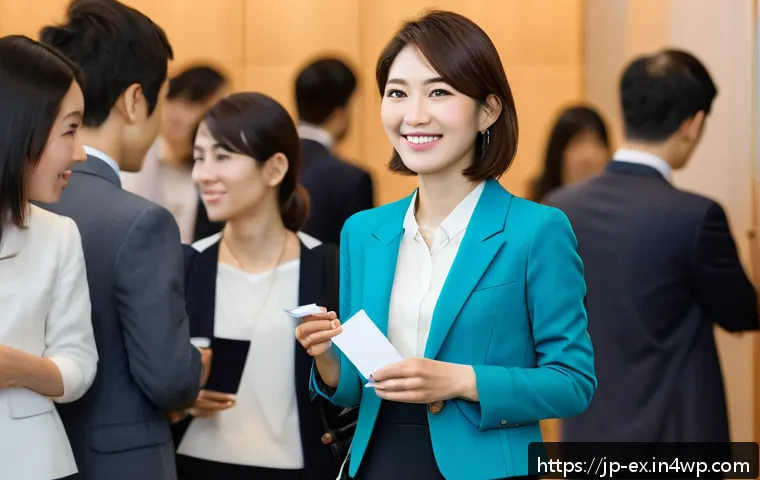 T자형 전문성을 위한 글로벌 네트워킹 기회 - A modern professional Japanese woman attending a diverse networking event in Tokyo, wearing stylish ...