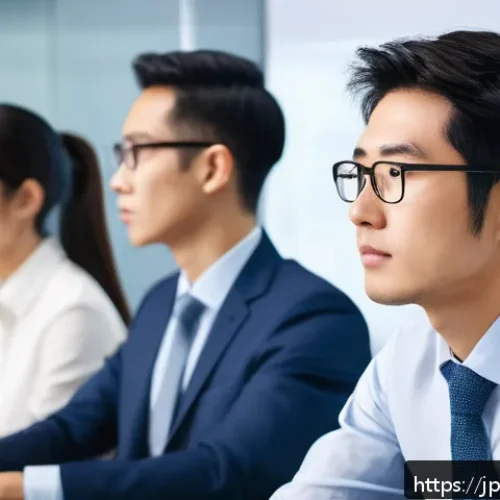 T자형 전문성을 위한 내부 교육 시스템 활용 - A diverse group of Japanese office workers engaged in a customized corporate training session, featu...