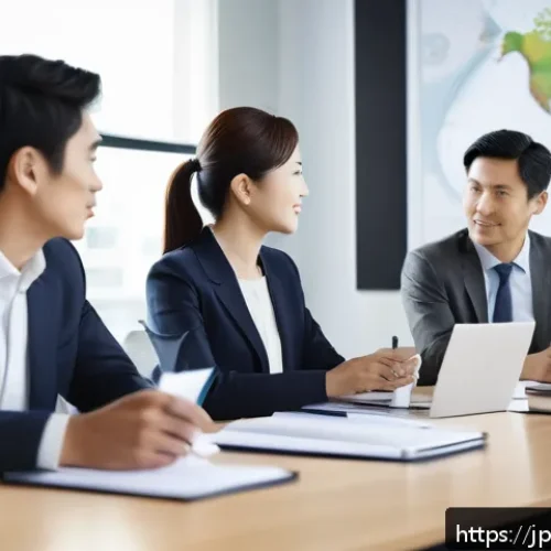 T자형 전문성 향상을 위한 국제적 경험 - A diverse international business meeting scene in a modern conference room, featuring multicultural ...